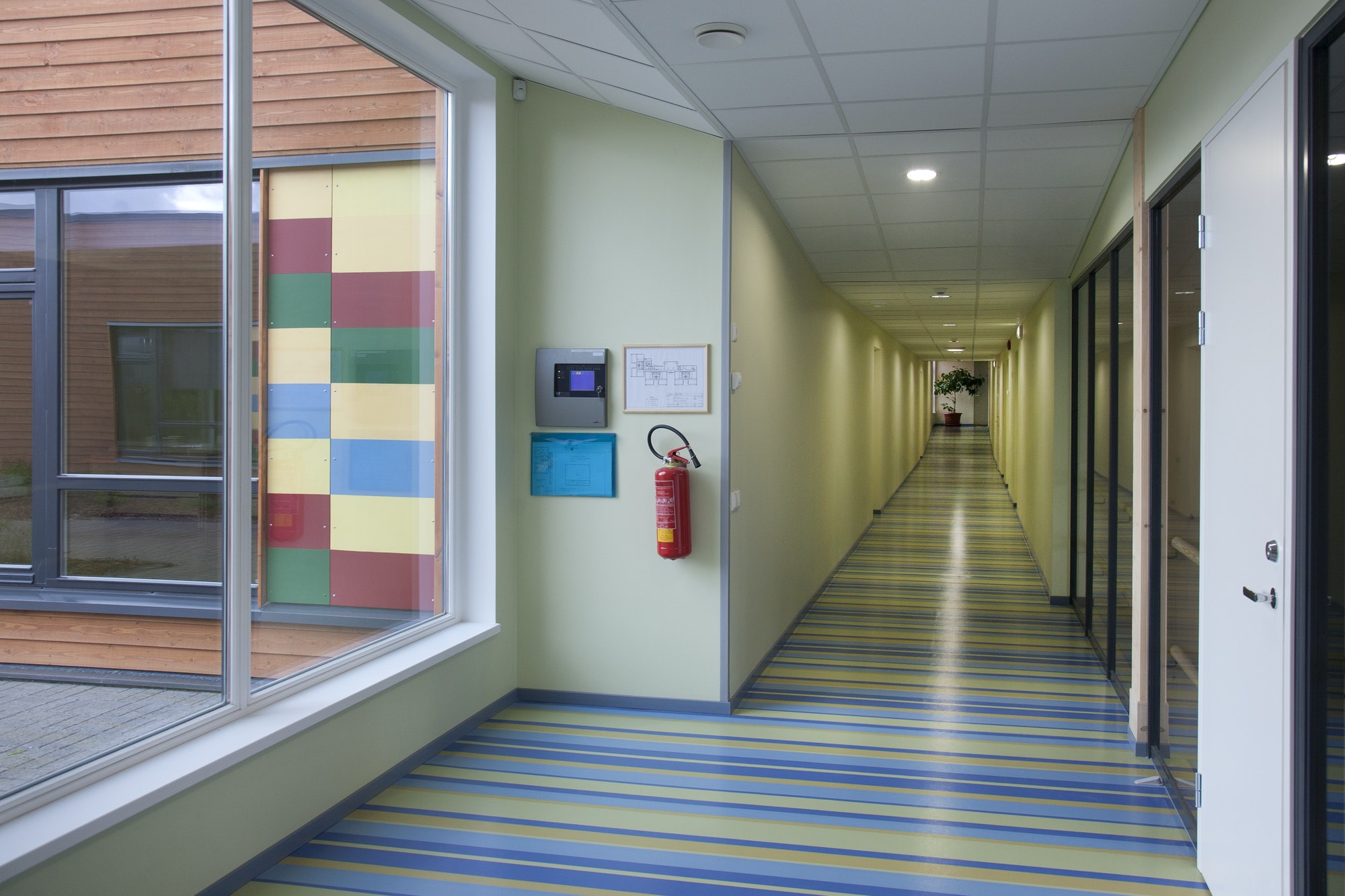 Colorful School Hallway, with a striped floor